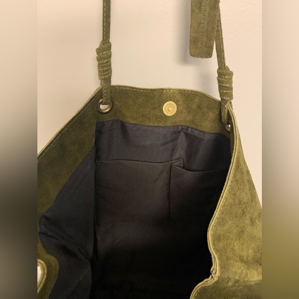 Olive Green Suede Tote Bag - Picture 5 of 7